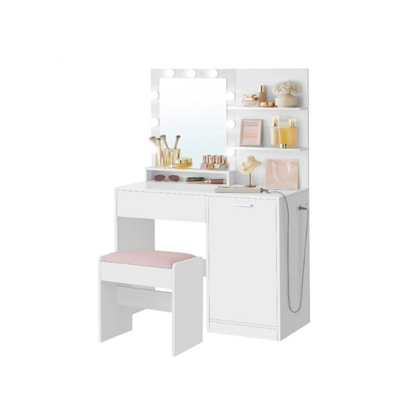 VASAGLE Vanity Desk with Mirror and Lights URDT128W01