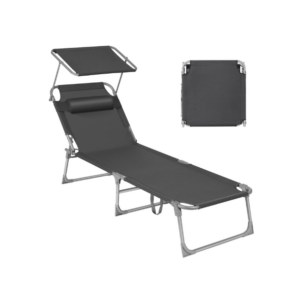 SONGMICS Sun Lounger with Sunshade Headrest Adjustable Backrest UGCB19UV1