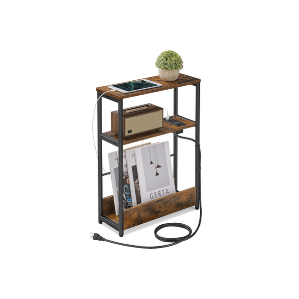 VASAGLE Narrow Side Table with Charging Station ULET335K01