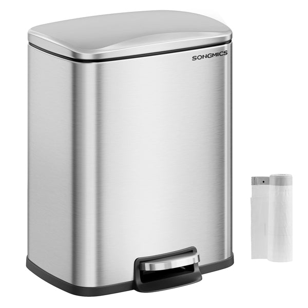SONGMICS Stainless steel kitchen trash can with soft close lid and inner bucket CLTB543E01