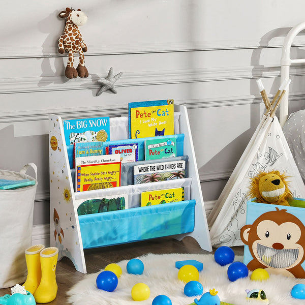 SONGMICS Kids’ Book Organizer Blue and Gray UGKR72WT