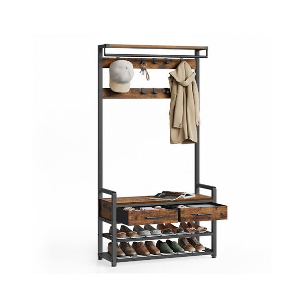 VASAGLE Hall Tree with Bench and Shoe Storage UHSR429B01