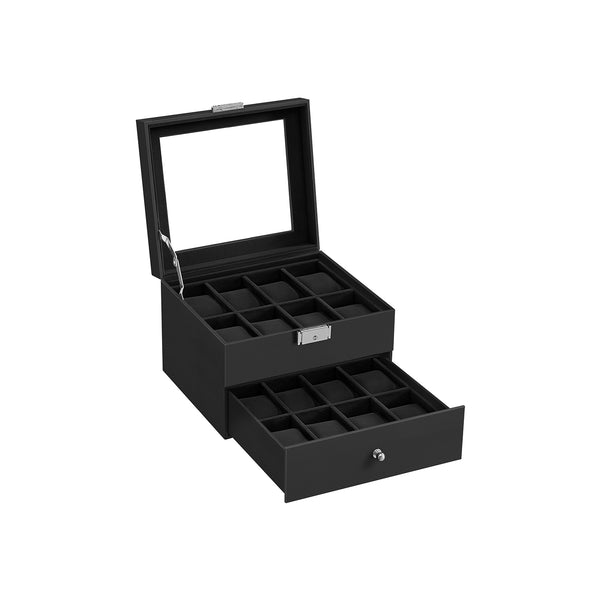 SONGMICS 2-Layer Synthetic Leather Watch Box UJWB016B01
