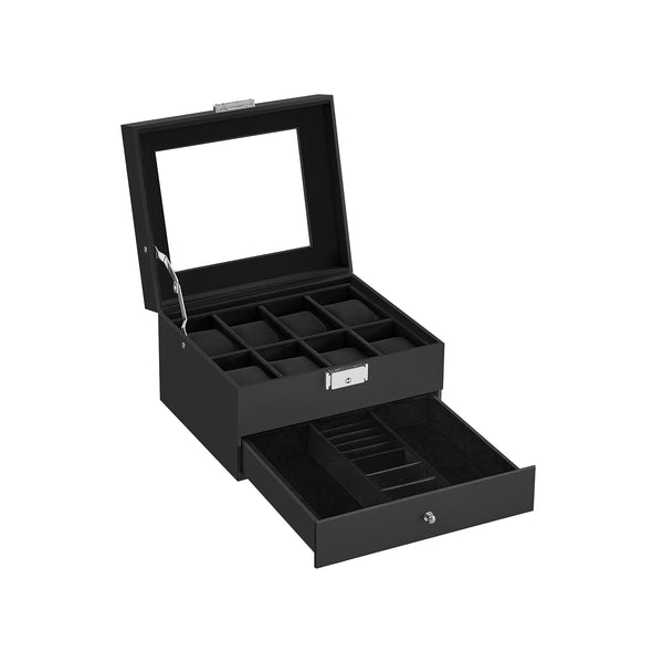 SONGMICS Lockable Watch Box With Glass Lid UJWB080B01