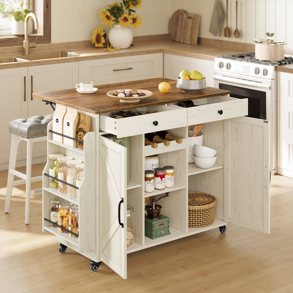 VASAGLE Mobile Kitchen Island with Drop Leaf CKKI012W01