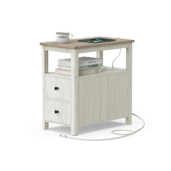 VASAGLE Side Table with Charging Station ULET322W73