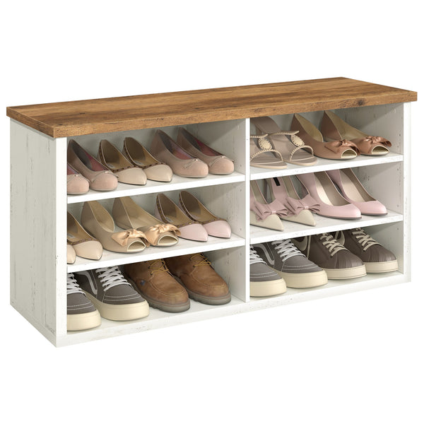 VASAGLE Shoe Bench Storage Bench Compartments CLSB036W02