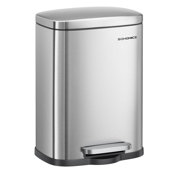 SONGMICS Stainless Steel Bathroom Step Trash Can with Soft Close Lid CLTB005EZ01