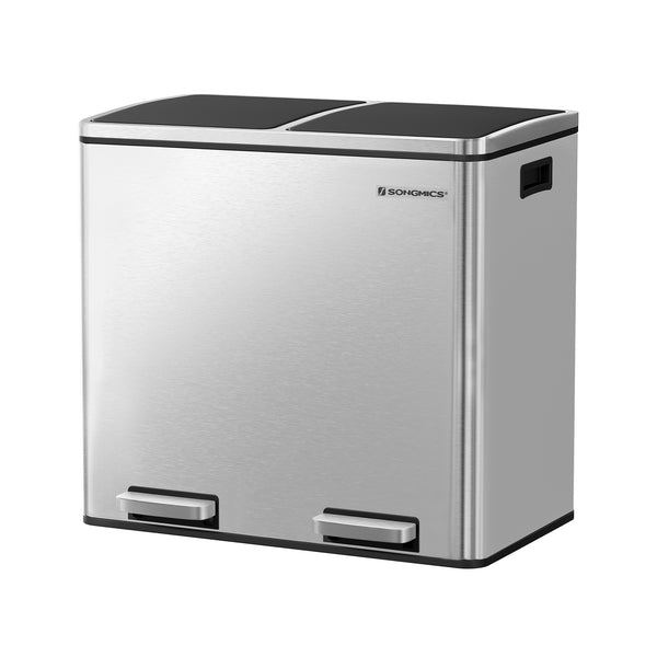 SONGMICS Stainless steel dual pedal bin with soft close lids buckets CLTB048EB02
