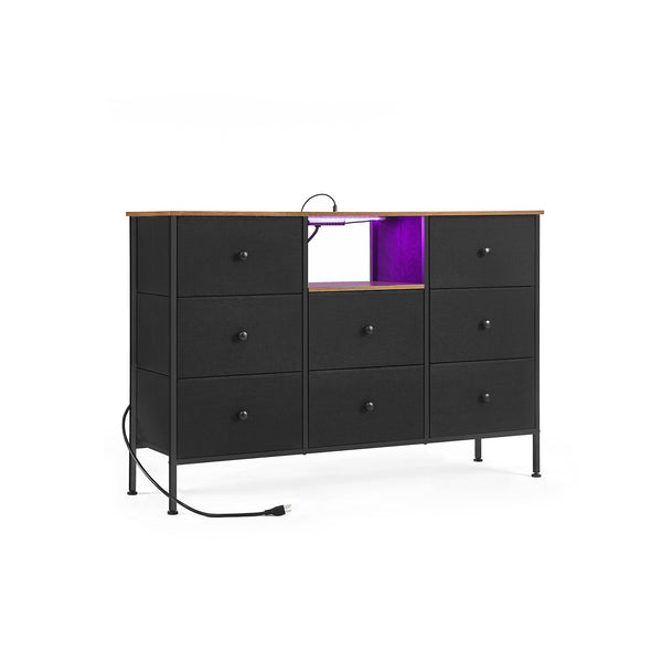 SONGMICS Fabric Dresser with Power Outlets and LED Lights ULTS518B01