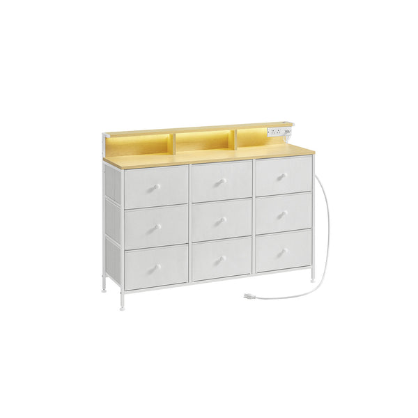 SONGMICS Dresser with 9 Fabric Drawers and LED Lights ULTS519W01