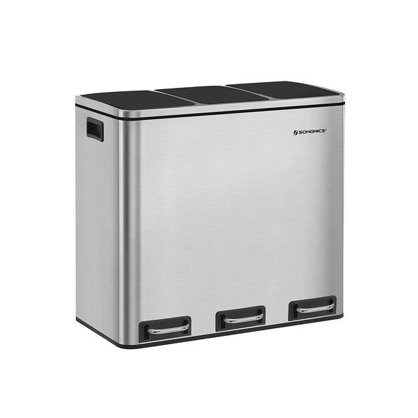SONGMICS 3 x 4.8 Gallon Triple Trash Can Silver ULTB54NL