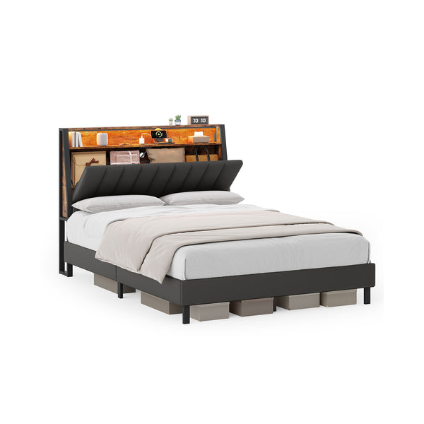 VASAGLE Bed Frame with Storage Headboard and Charging Station URMB842B01