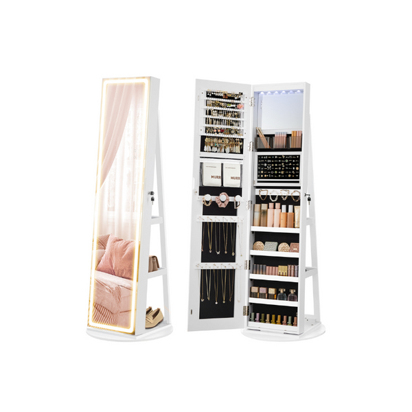 SONGMICS LED Mirror Jewelry Cabinet Standing UJJC008W01